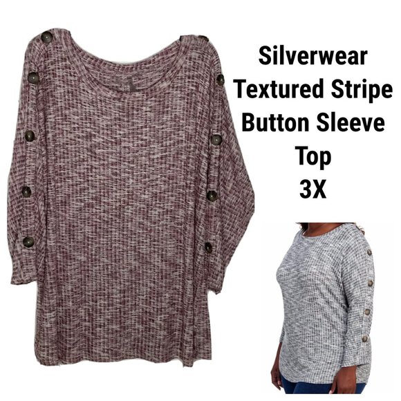 Silverwear 3X Sweater Top Tunic Purple Textured Knit Stretch Stripe Button Accen - Picture 1 of 11